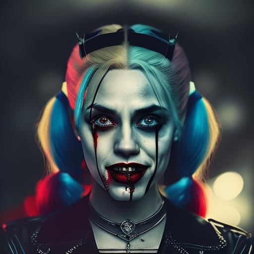 Harley Quinn as a Vampire in Hyperrealistic Style
