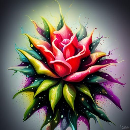 Glowing Magical Flower in Hyperrealistic Graffiti Art
