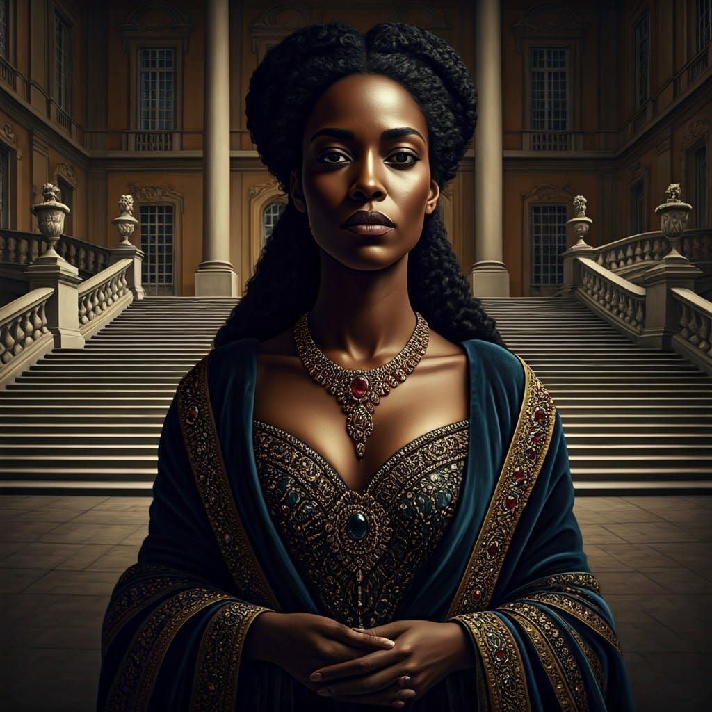 Glorious Queen in 17th-Century Velvet Regalia