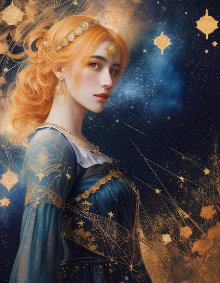 Woman as Virgo Constellation in Watercolor Art
