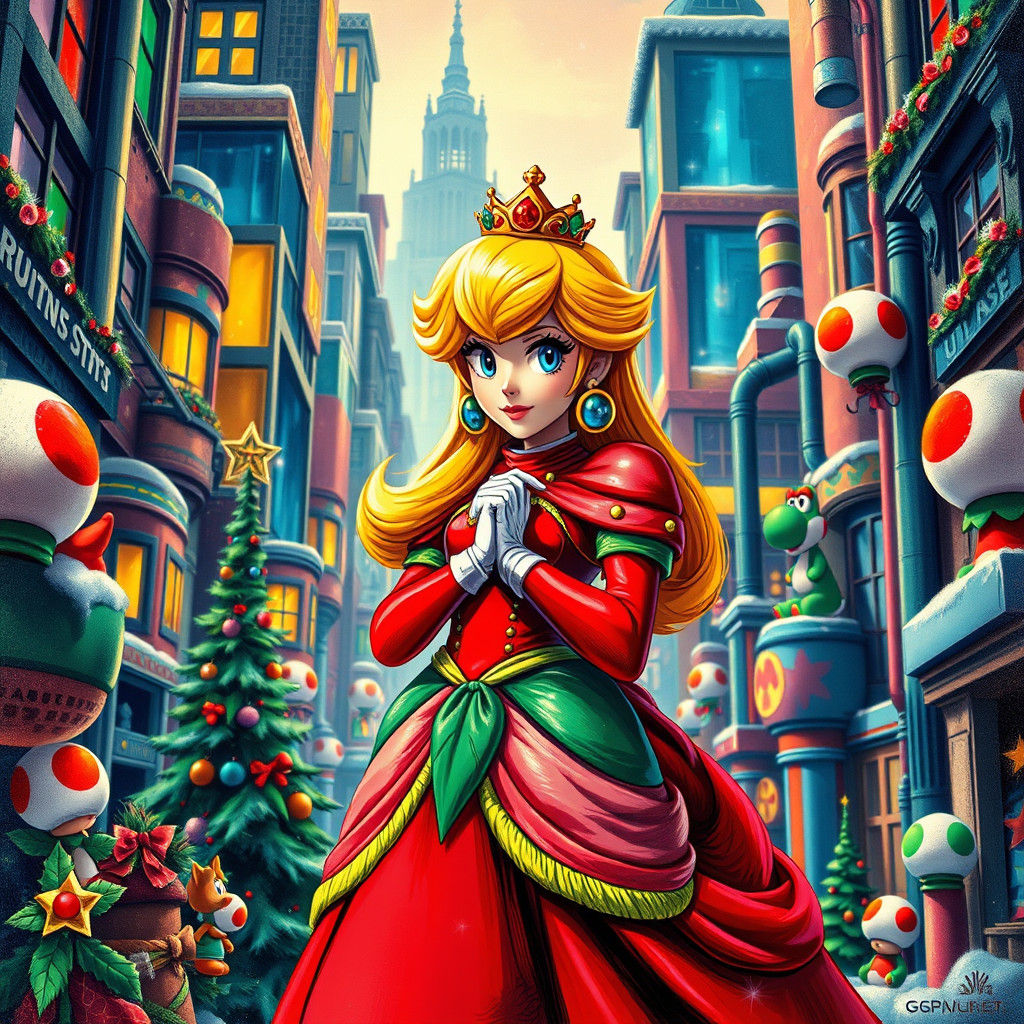 Princess Peach Christmas in Graffiti-Style Mario World