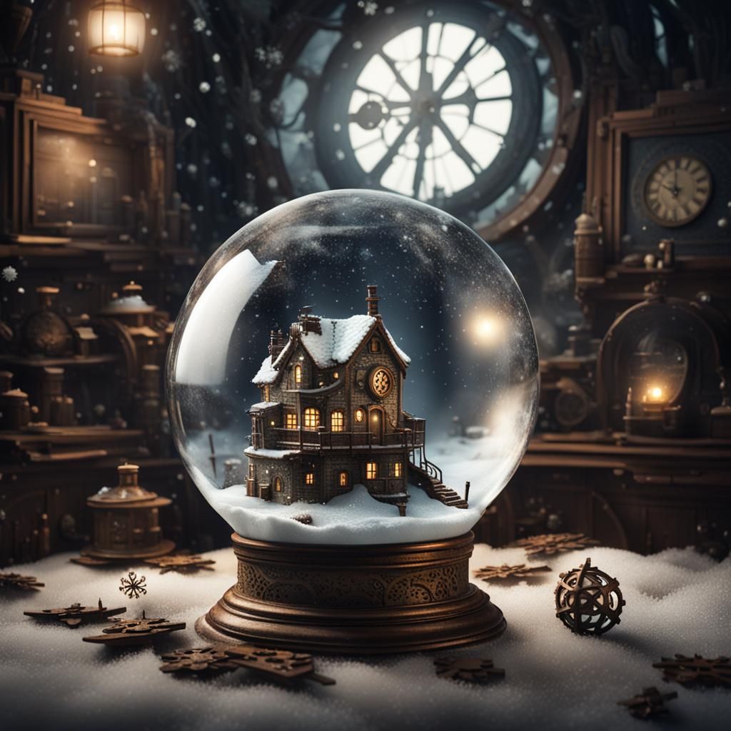 Steampunk Snow Globe with Shipwreck Scene