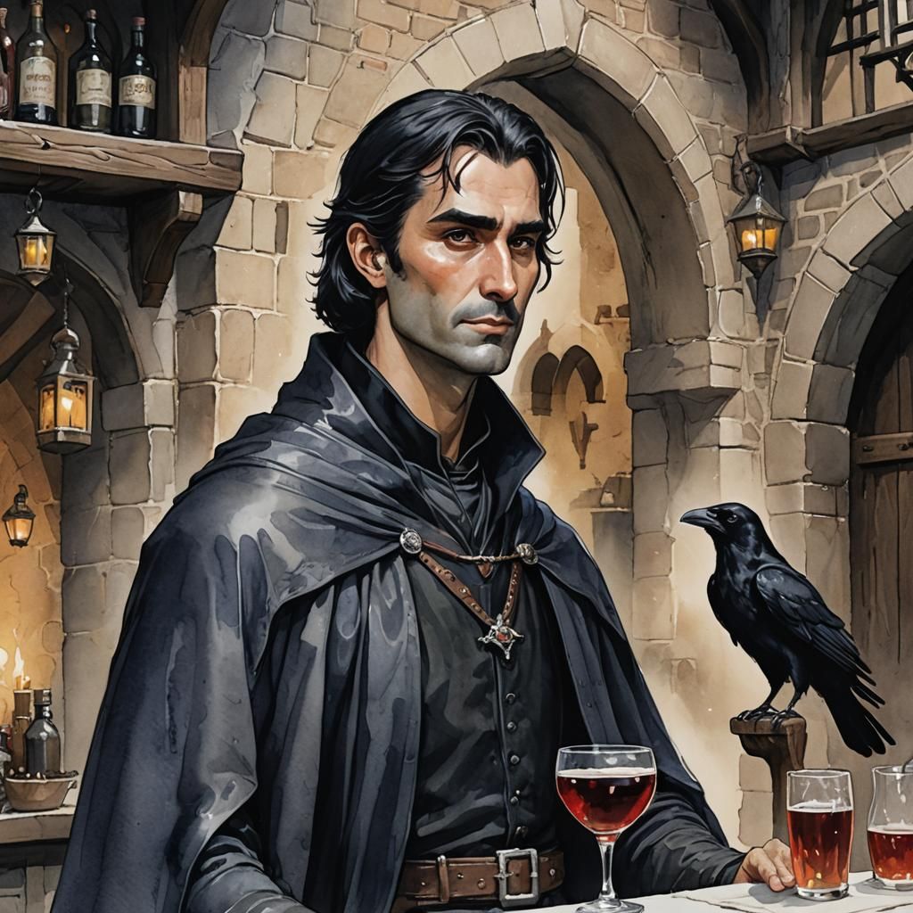 Irwin Martikov Raven Bartender Watercolor Concept Art