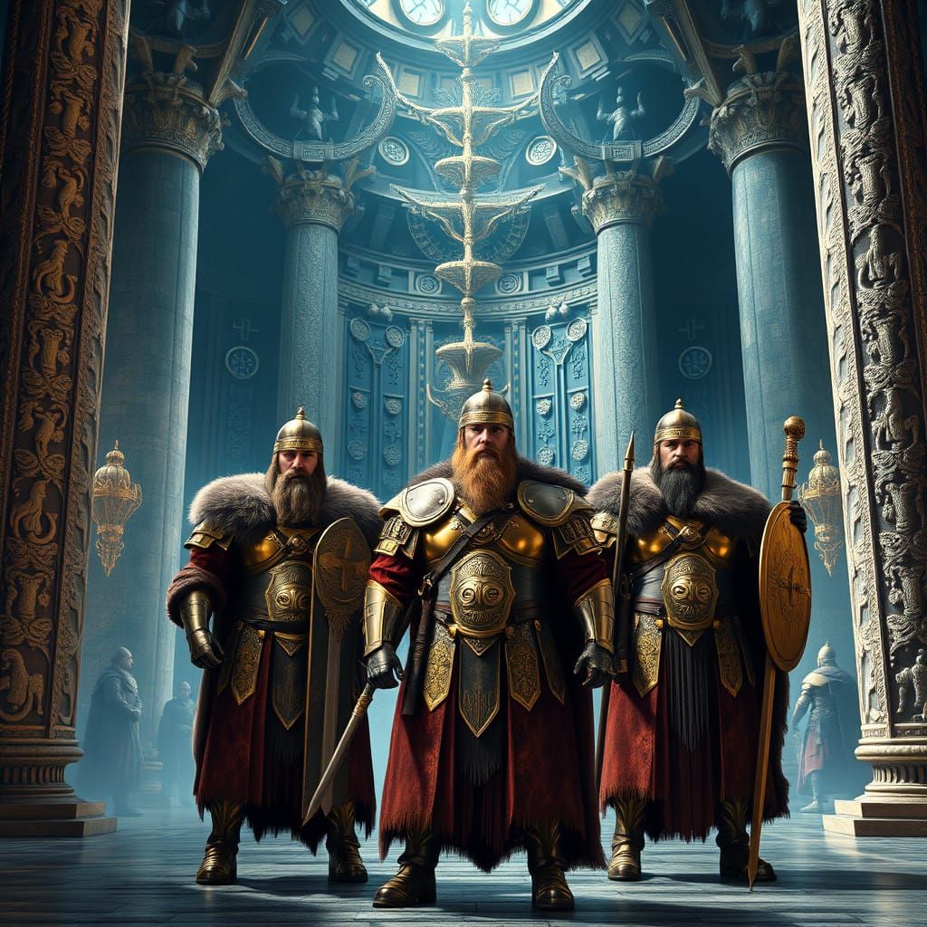Viking Warriors in Valhalla's Grand Halls