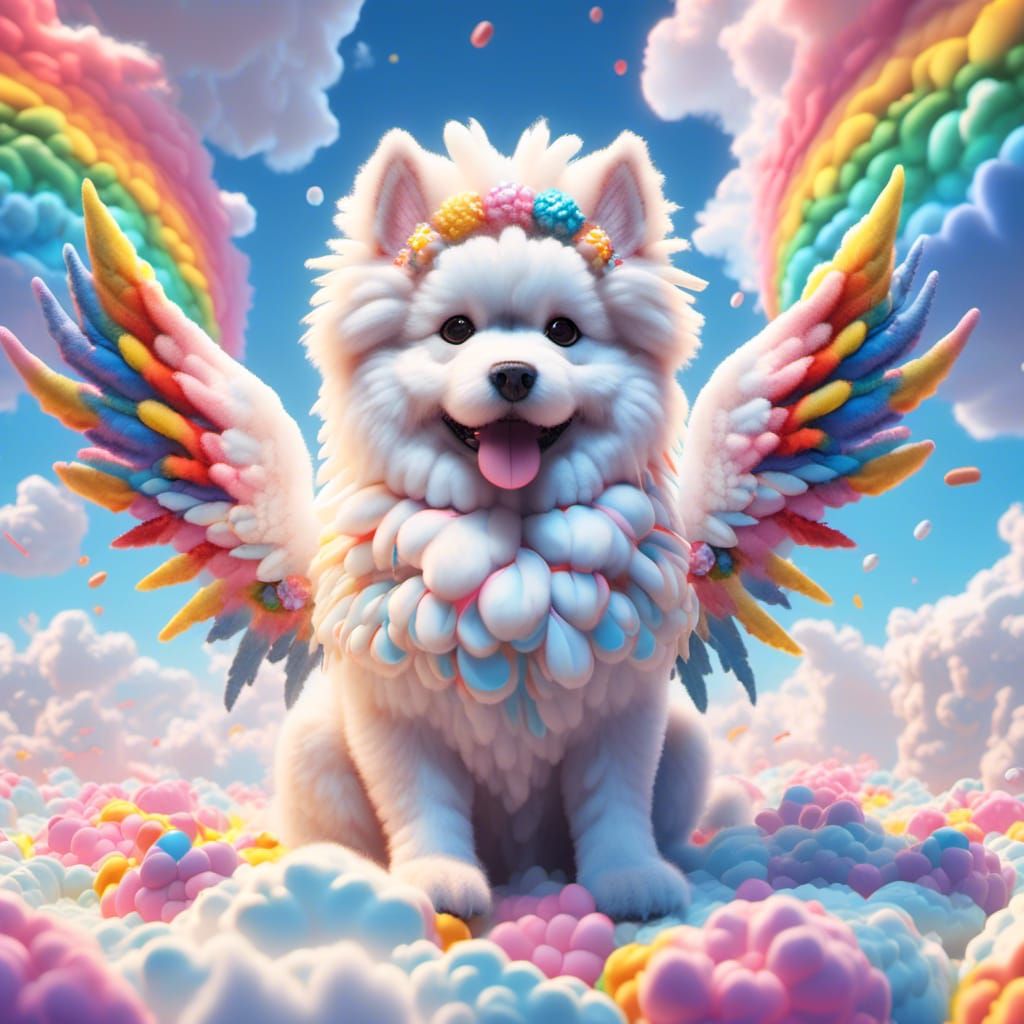 Candy Art Angel Dog with Rainbow Wings