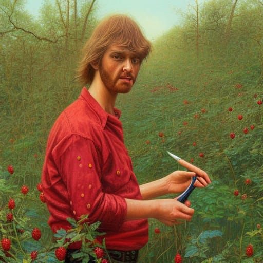 Strawberry Picker with Razor in Psychedelic 60s Style