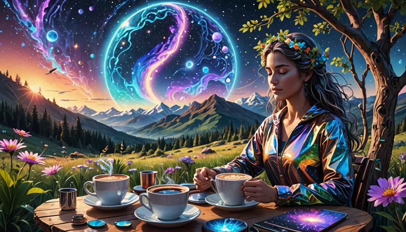 Serene Physical Poses for Well-being: Astral Illustration