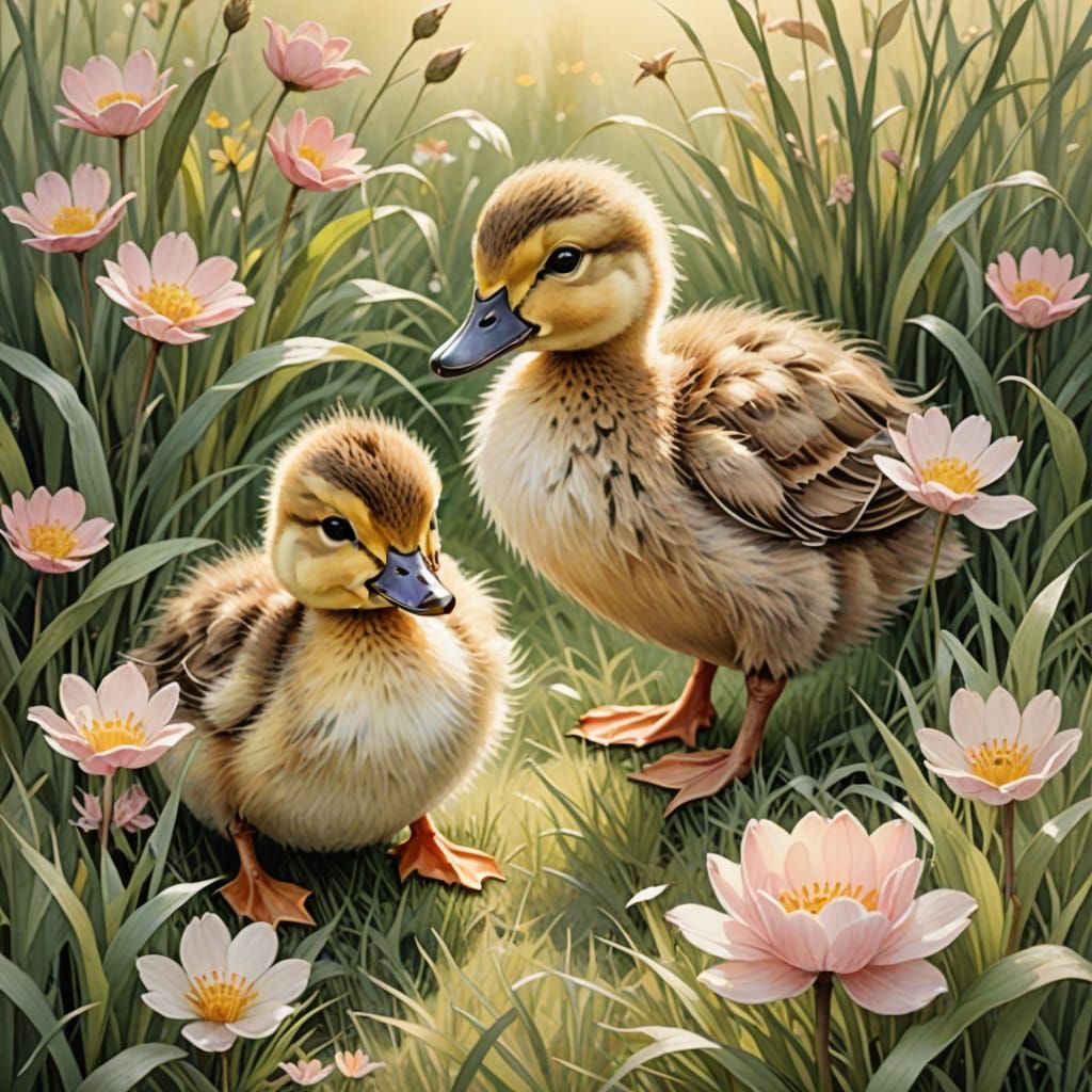 Watercolor Whimsy: Intimate Scene of Friends in the Grass