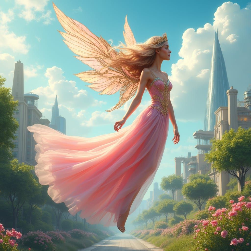 Enchanted Princess Soars Through Vibrant, Eco-Friendly Citys...