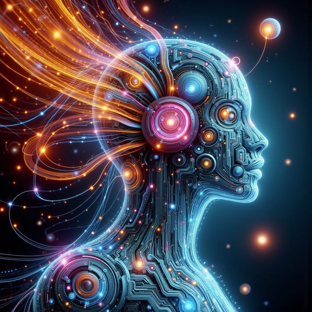 Cybernetic Entity in Hypnotic Metropolis