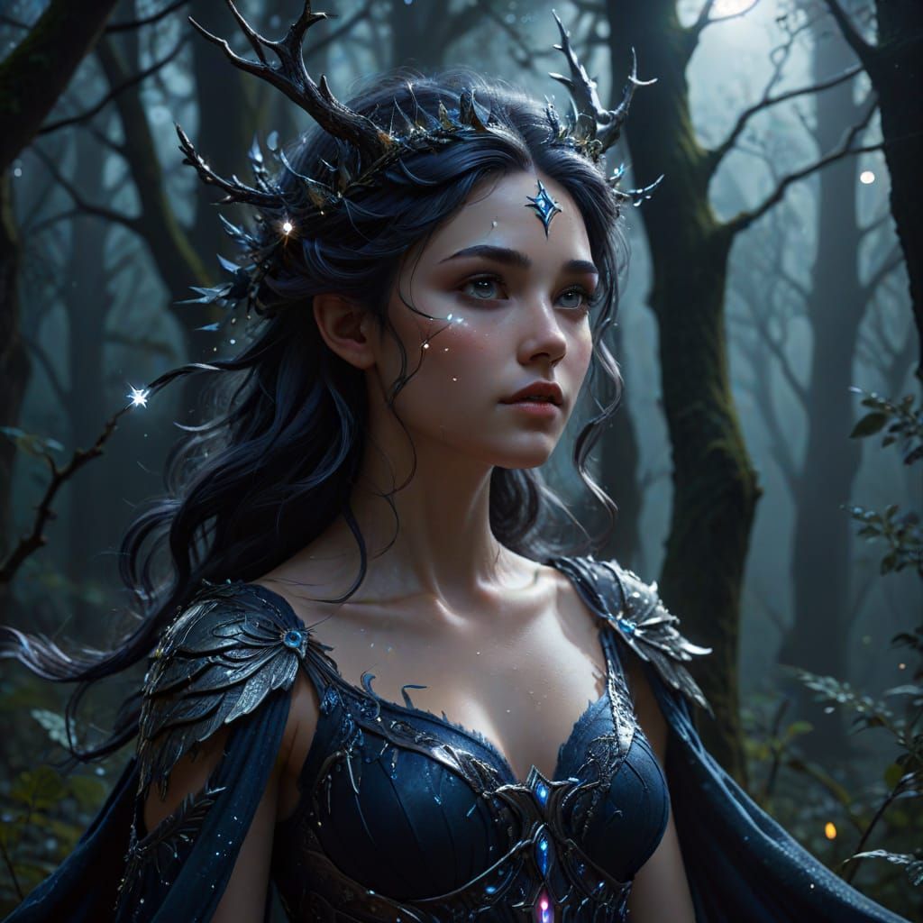Nyx, Goddess of Night in Dark Forest