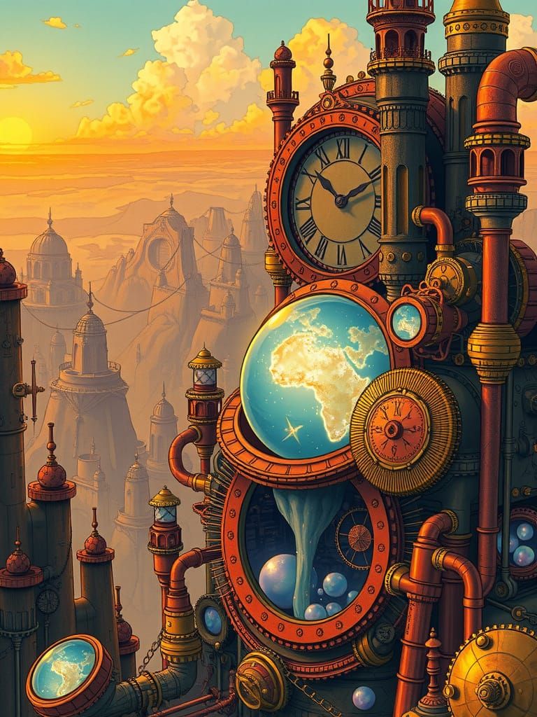 Anime Steampunk Aethercore Landscape