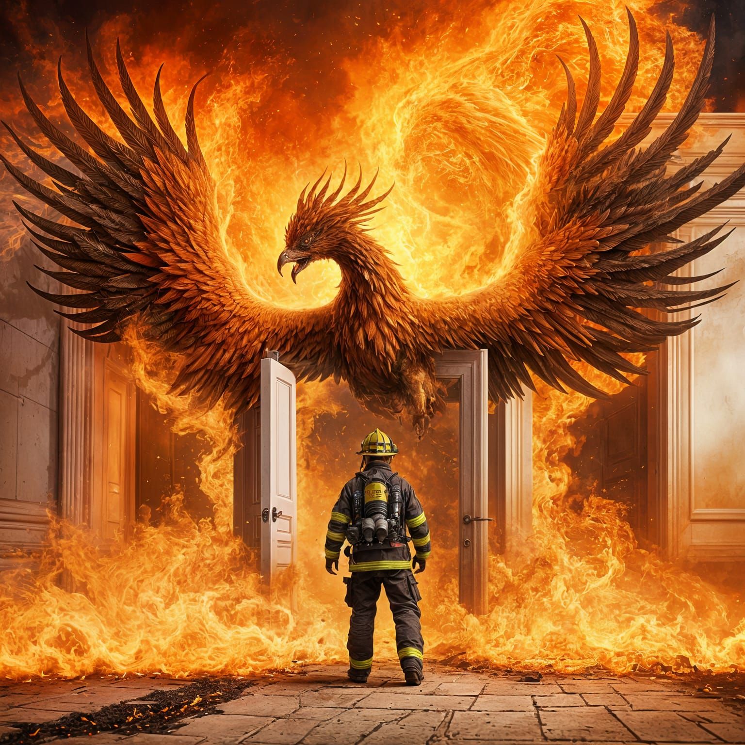 Phoenix Emerges From Fire in Hyperrealistic Splash Art