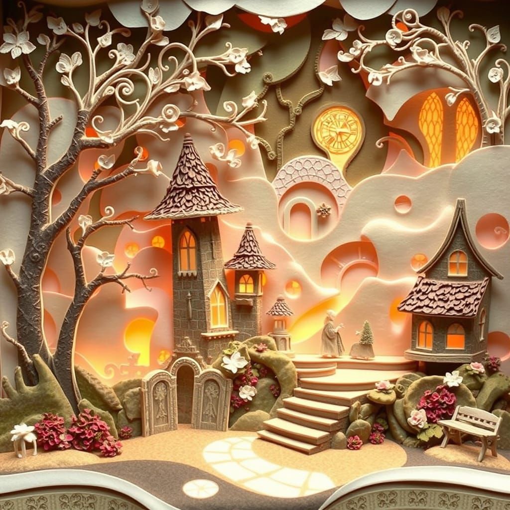 Ethereal Felt Fantasy Scene in Ornate Style