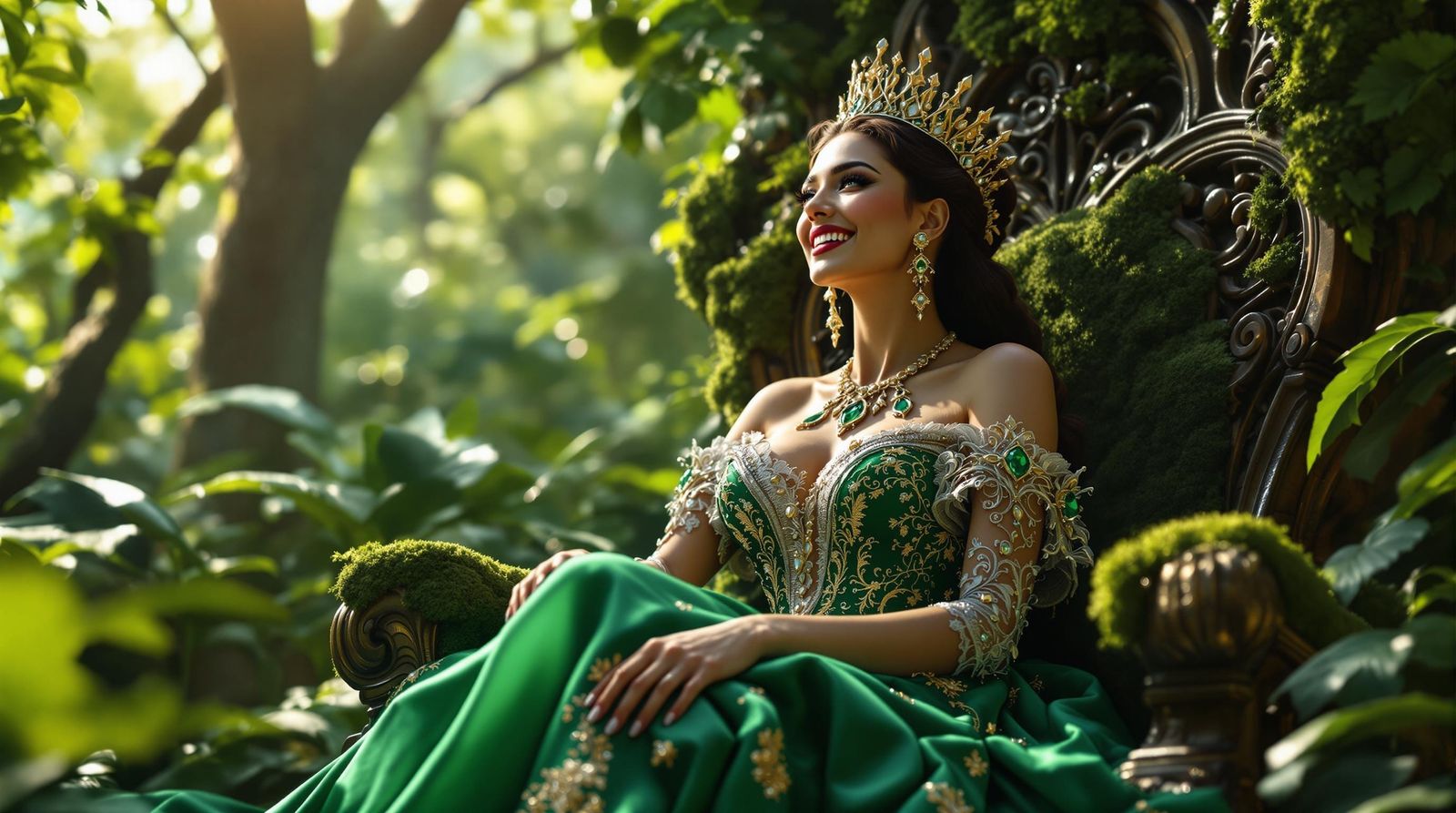Green Queen in Leafy Throne Room, 3D Render