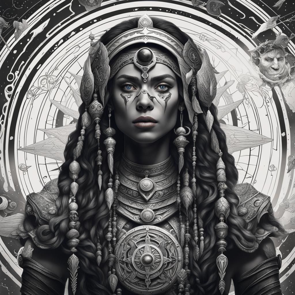 Astrology Goddess with Third Eye in Black and White