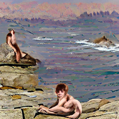 Nude Youth on Rocks by the Sea