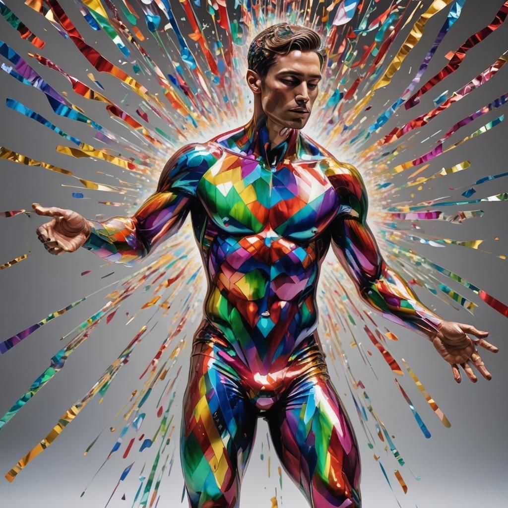Hyperrealistic Portrait: Man with Rainbow Background