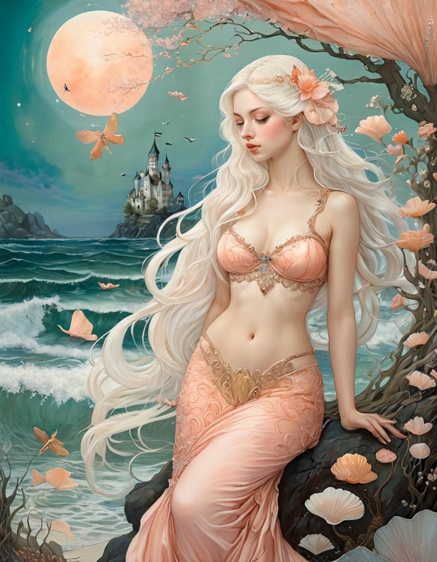 Seashell Mermaid on Private Beach in Cel-Shaded Style