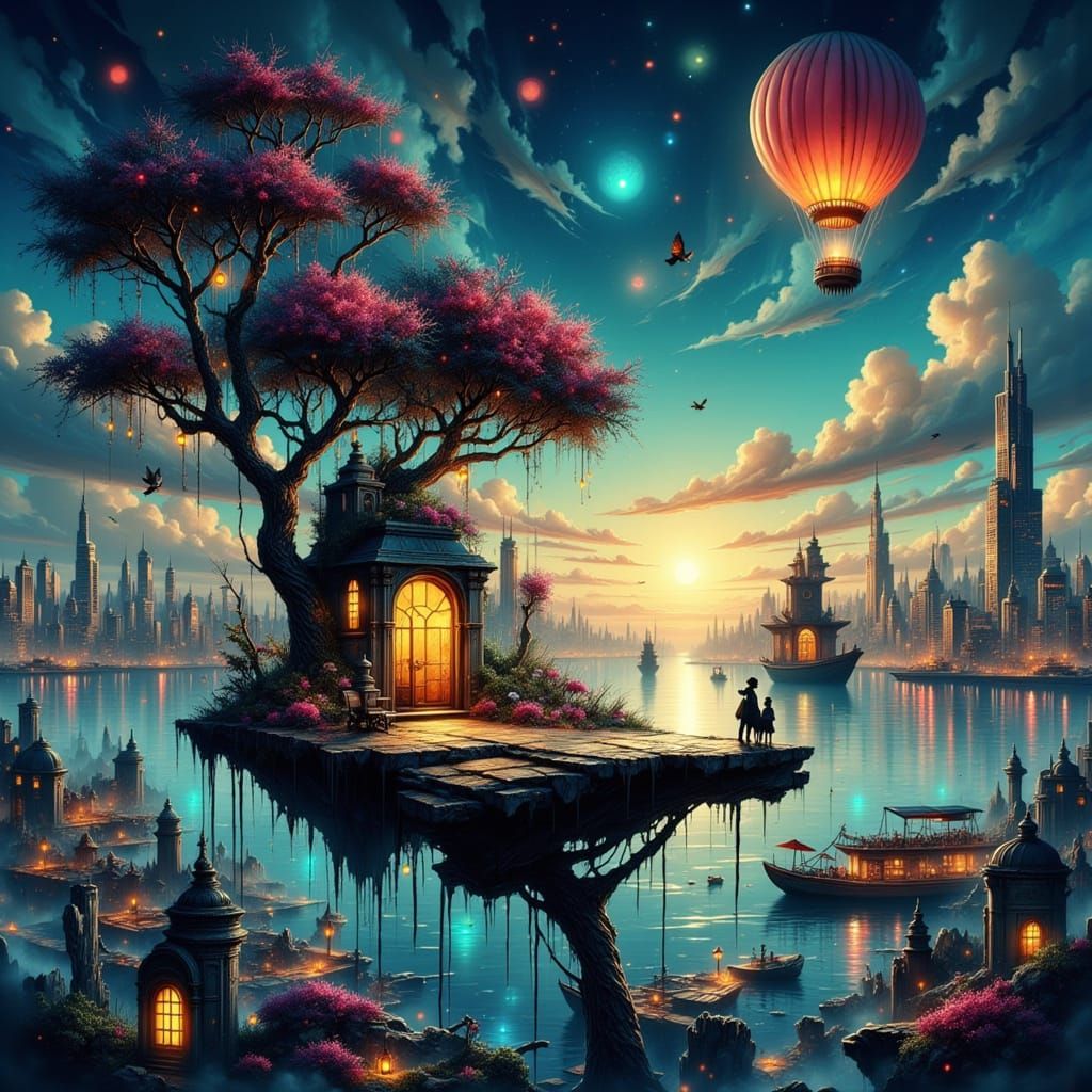 Miniature Cityscape on Bicycle Saddle, Whimsical Style