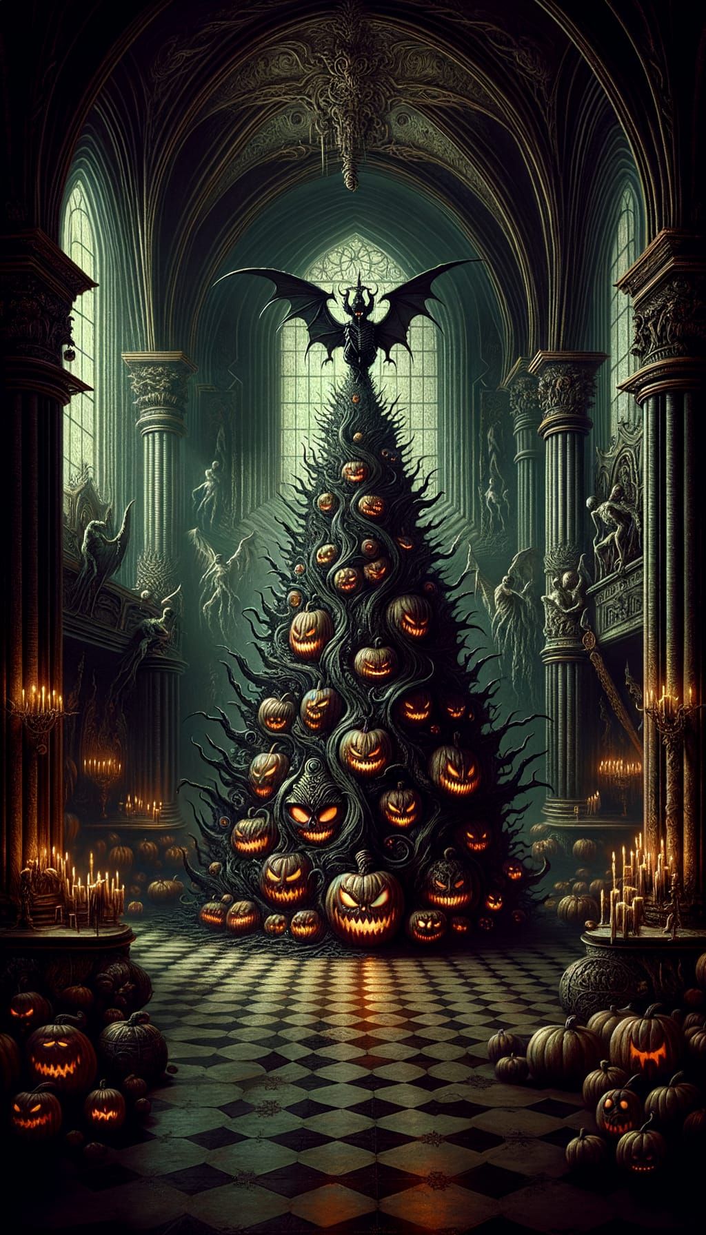 Gothic Vampire Crypt Christmas Oil Painting