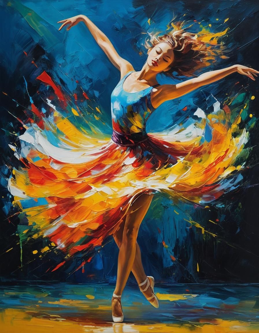 Elegant Dancer Leaping in Abstract Expressionist Style
