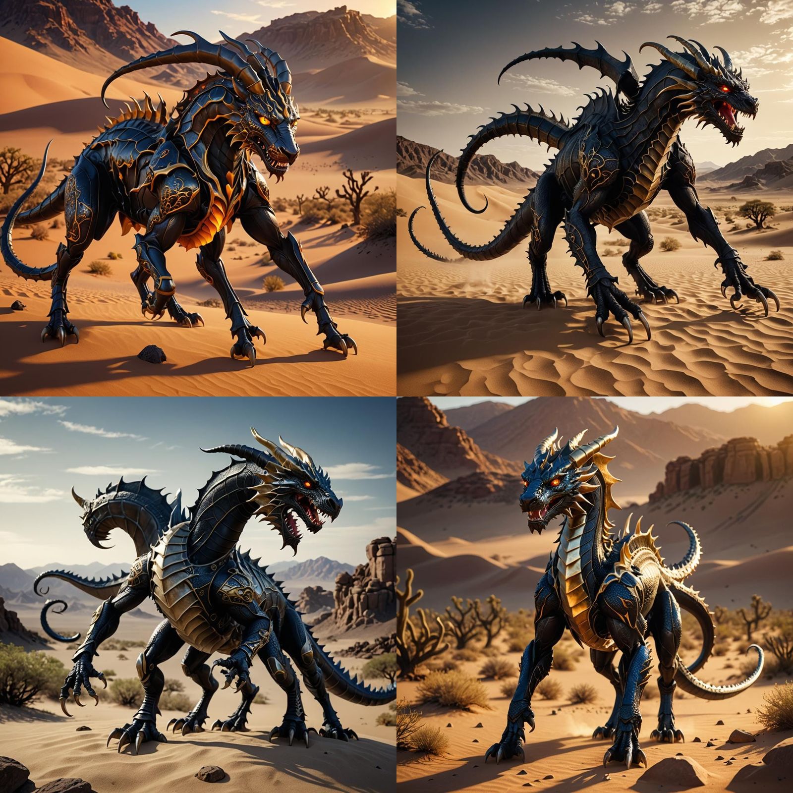 Hybrid Drake Beast in Arid Desert: 3D Render