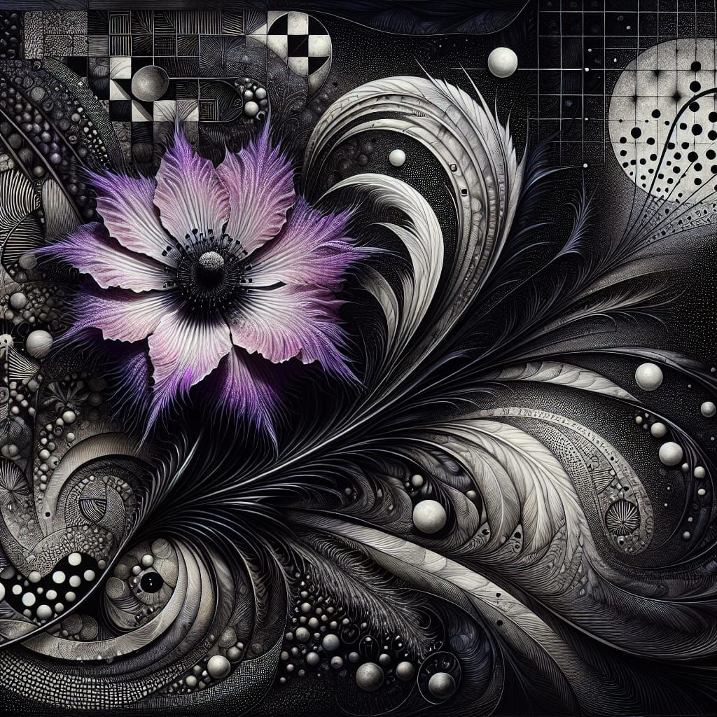 Abstract Lavender Flower with Black Center in Expressionist ...