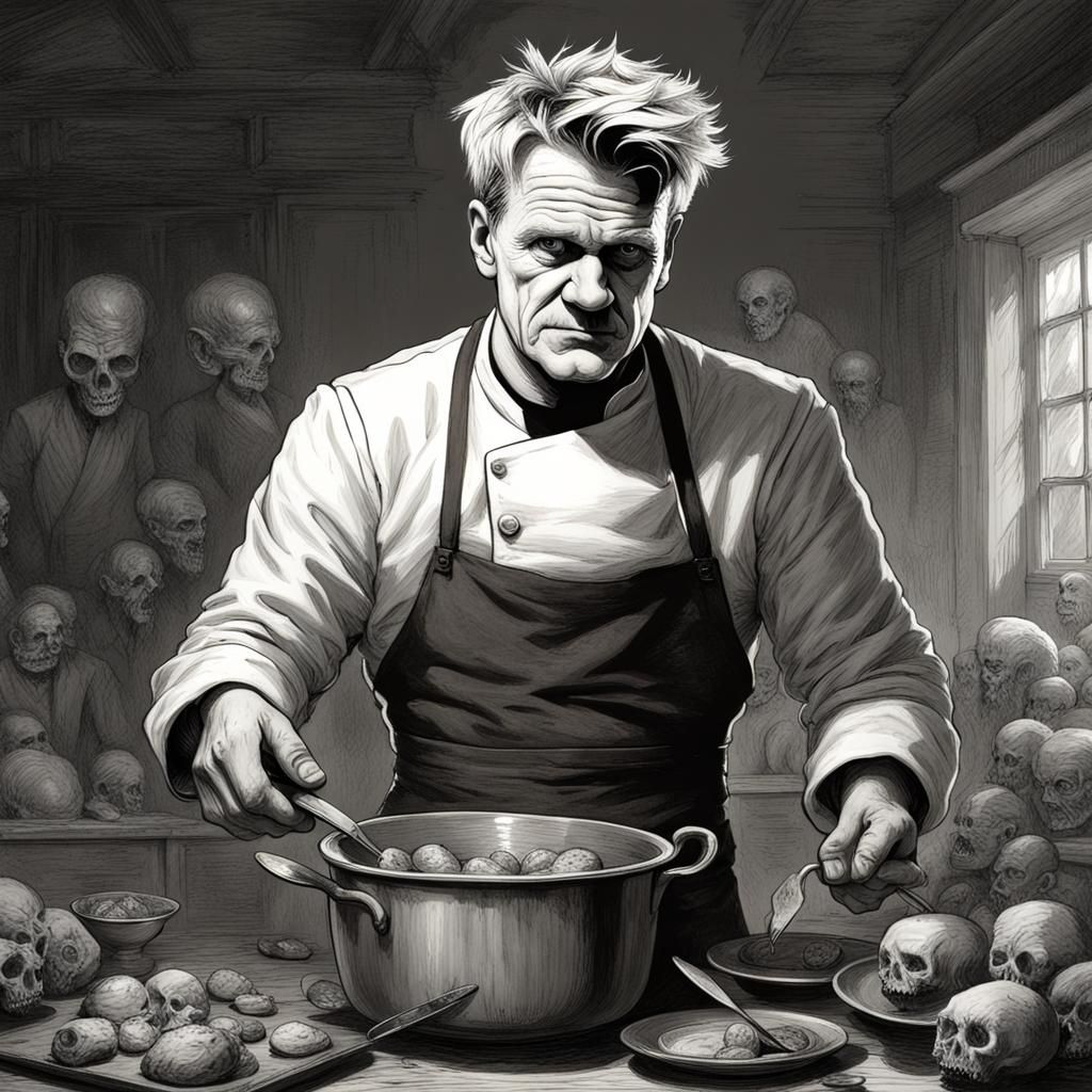 Horrific Gordon Ramsey Engraving in Horror Style