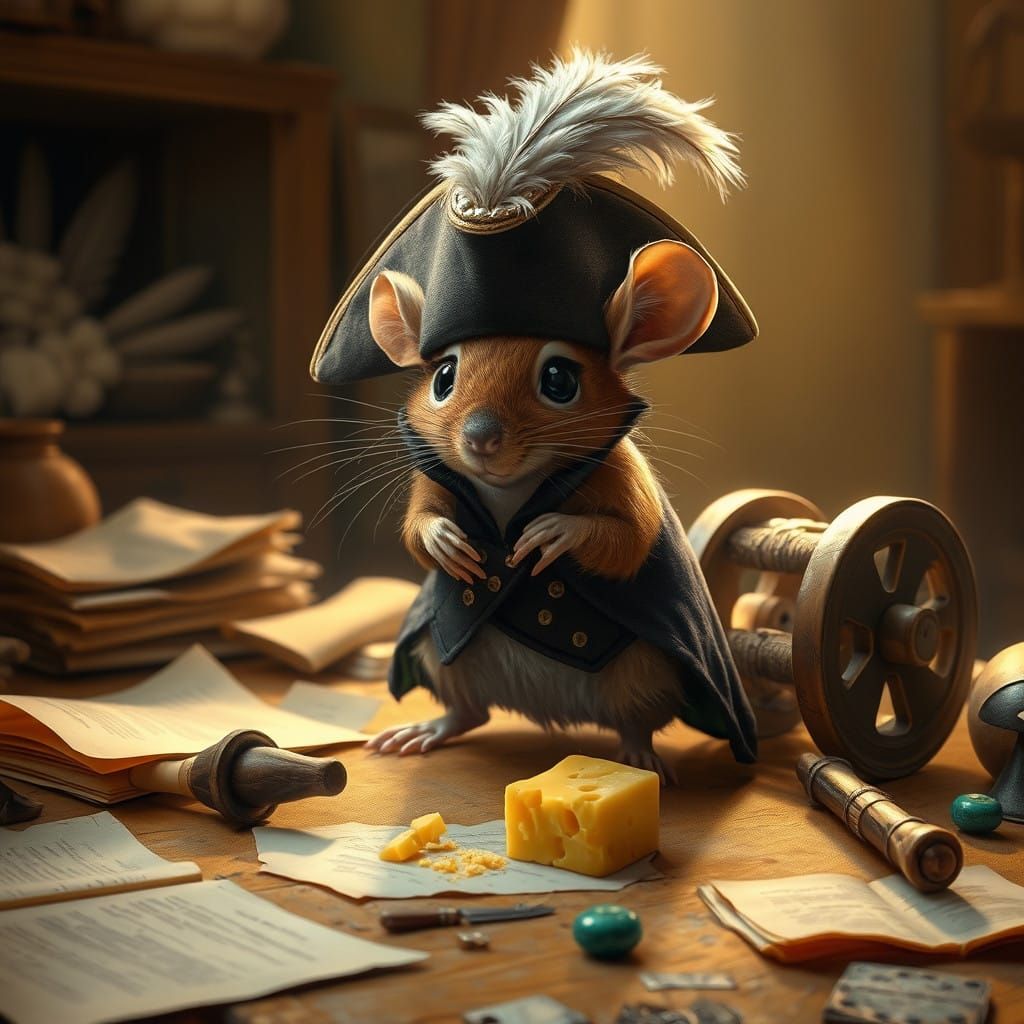 Savvy Mouse Buccaneer Surveys Golden-Hued Feast in Opulent S...