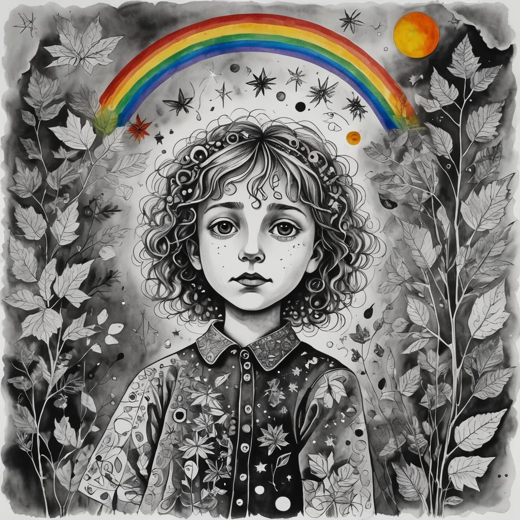Surreal Rayograph of Dreamer with Rainbow Fairy