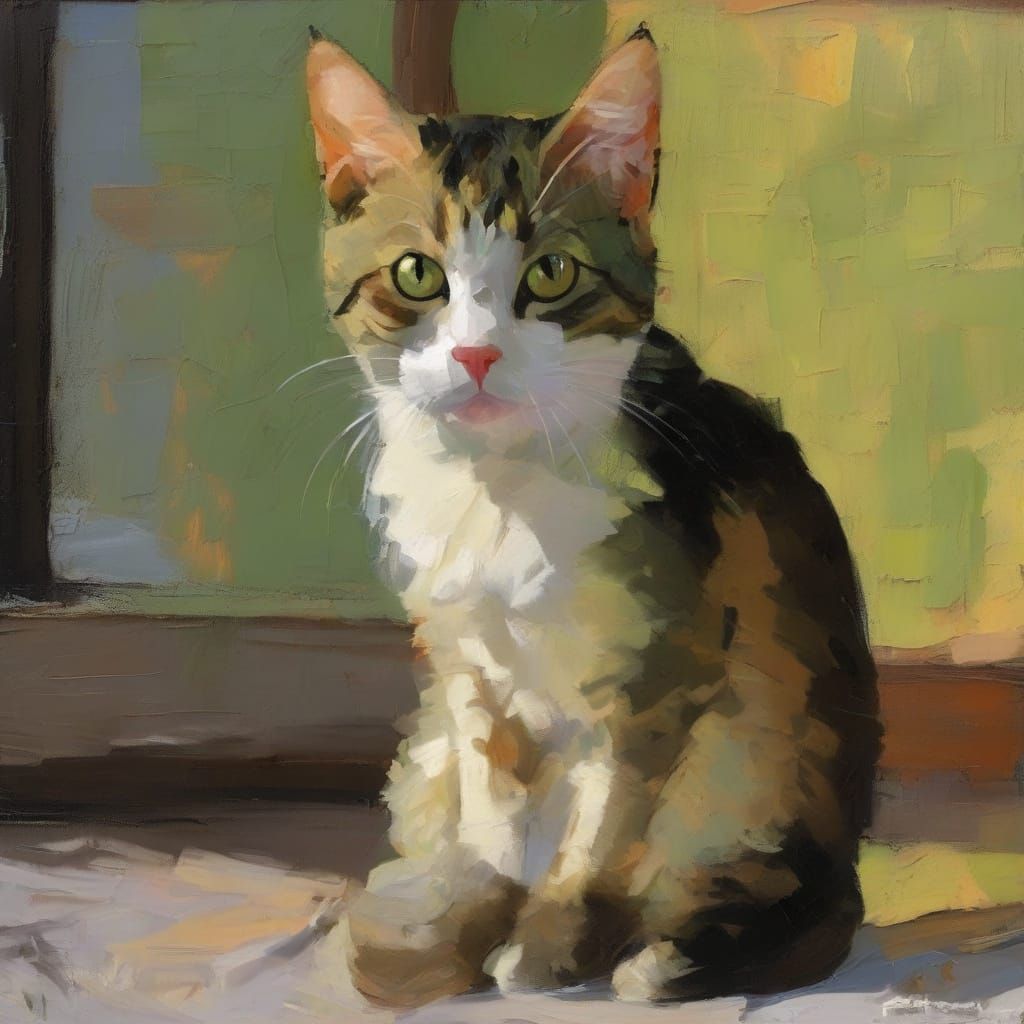 Expressionist Cat Portrait in Soutine and Aardman Style