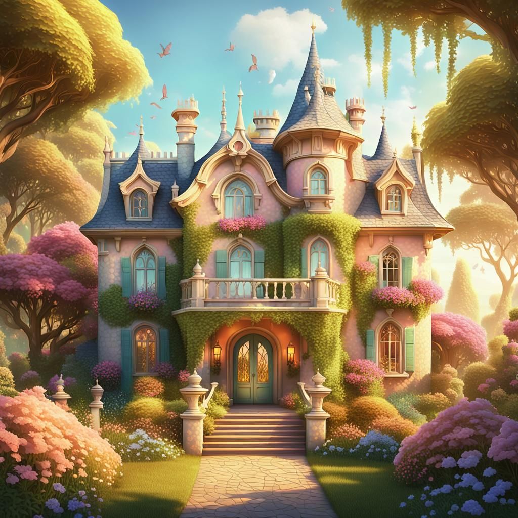 Whimsical Fantasy House in Lush Garden: Digital Art