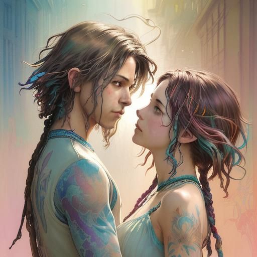 Happy Rasta Children in Art Nouveau Watercolor