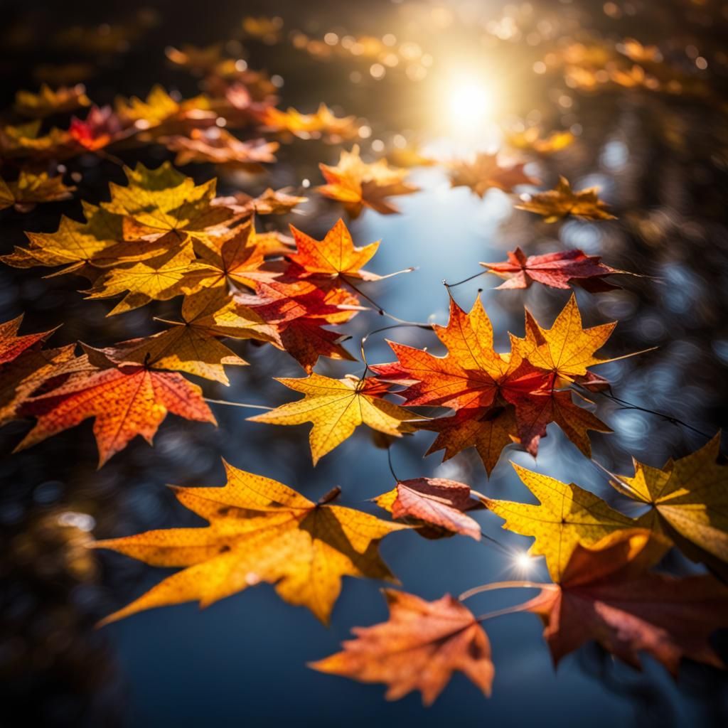 Colorful Autumn Leaves in Sunlight: Hyperrealistic Image