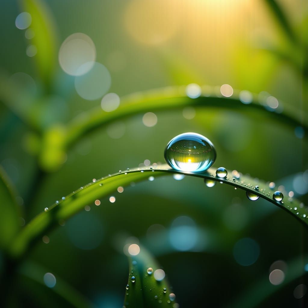 Dewdrop Reflecting Miniature World in Hyperrealistic Macro P...