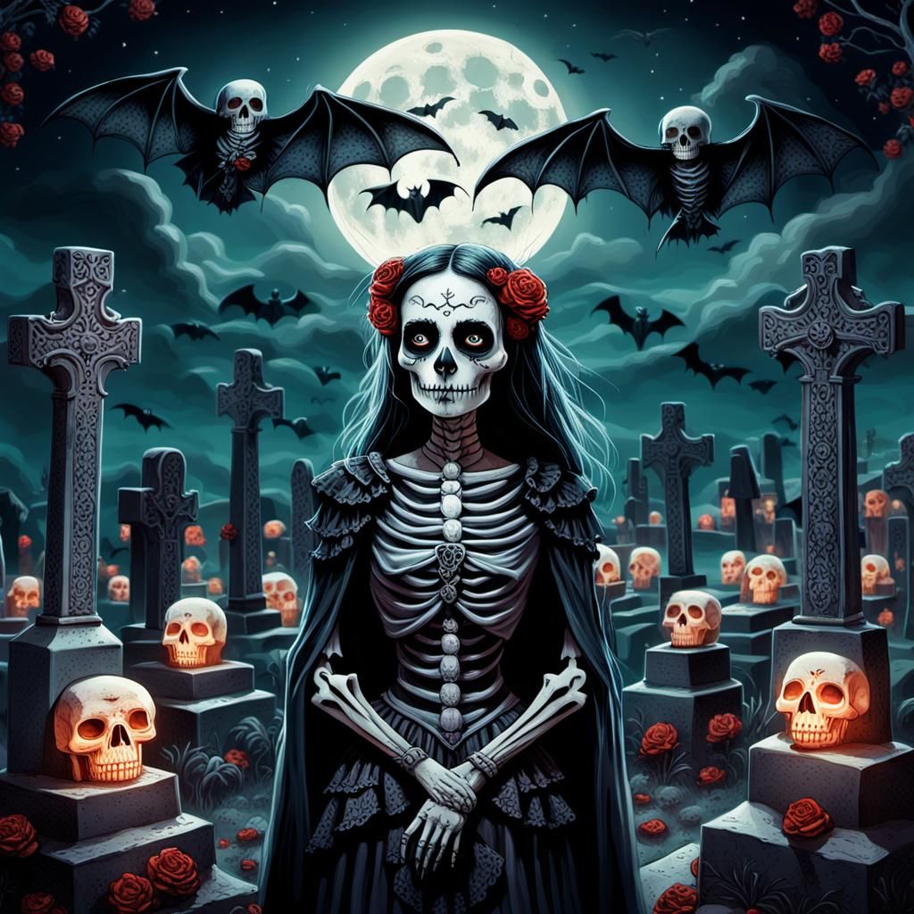 Corpsbride in Graveyard: A Dark Fantasy Illustration