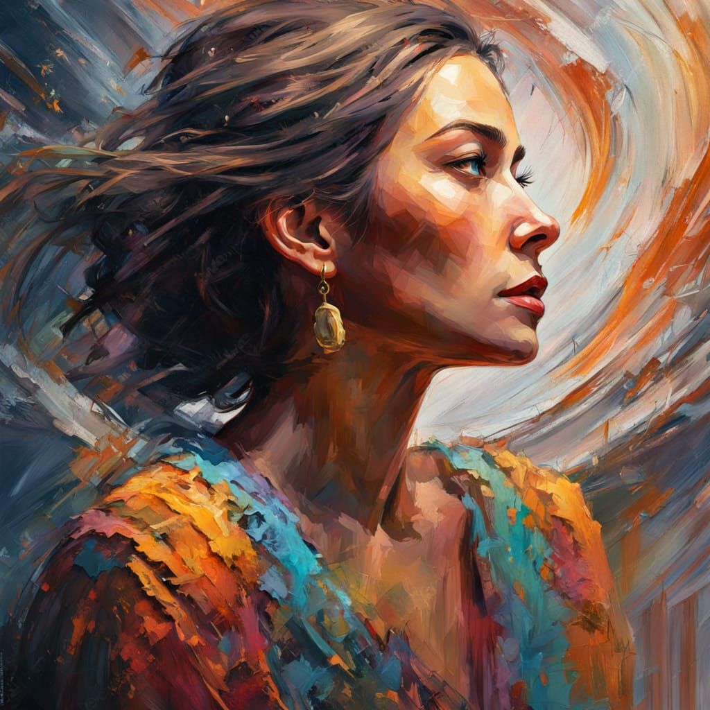 Ethereal Glow Illuminates a Woman's Face in a Vibrant, Impre...