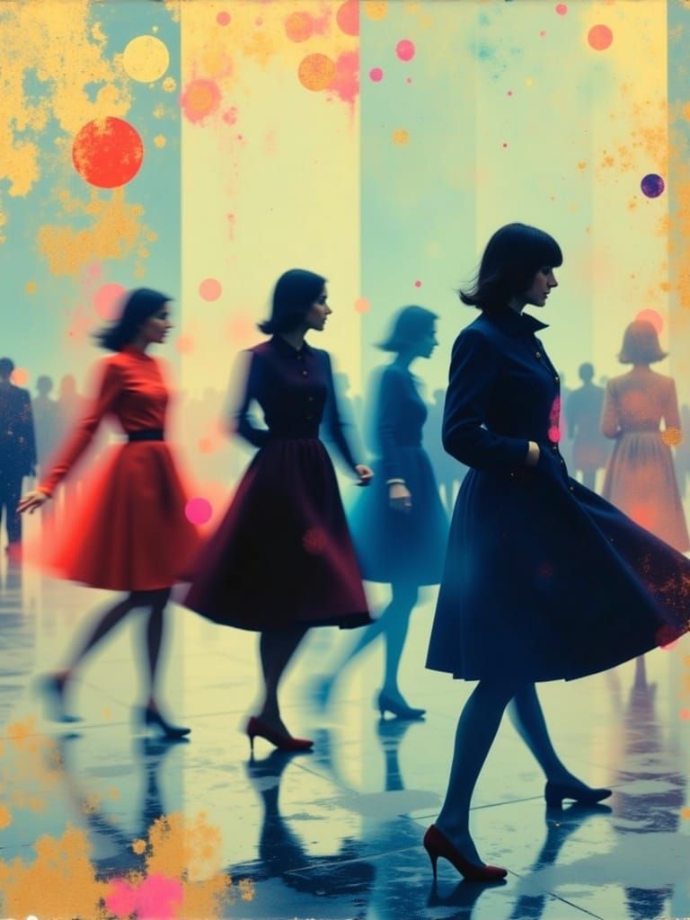 Abstract Silhouettes Dance in Psychedelic Geometric Space