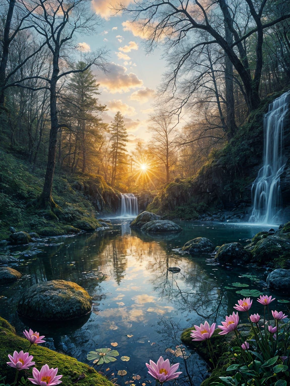 Sunset Pond Reflects Forest Wonder