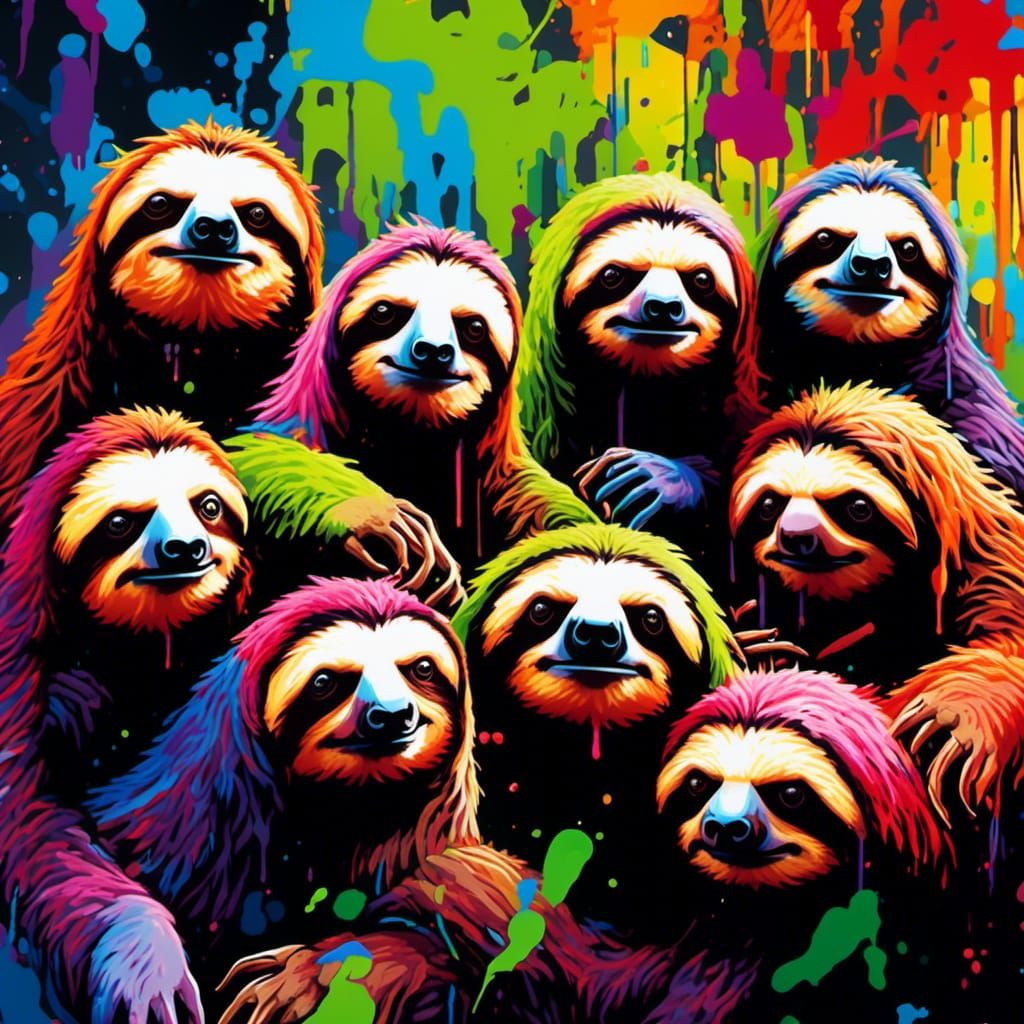 Sloths with Attitude as Graffiti Splash Art