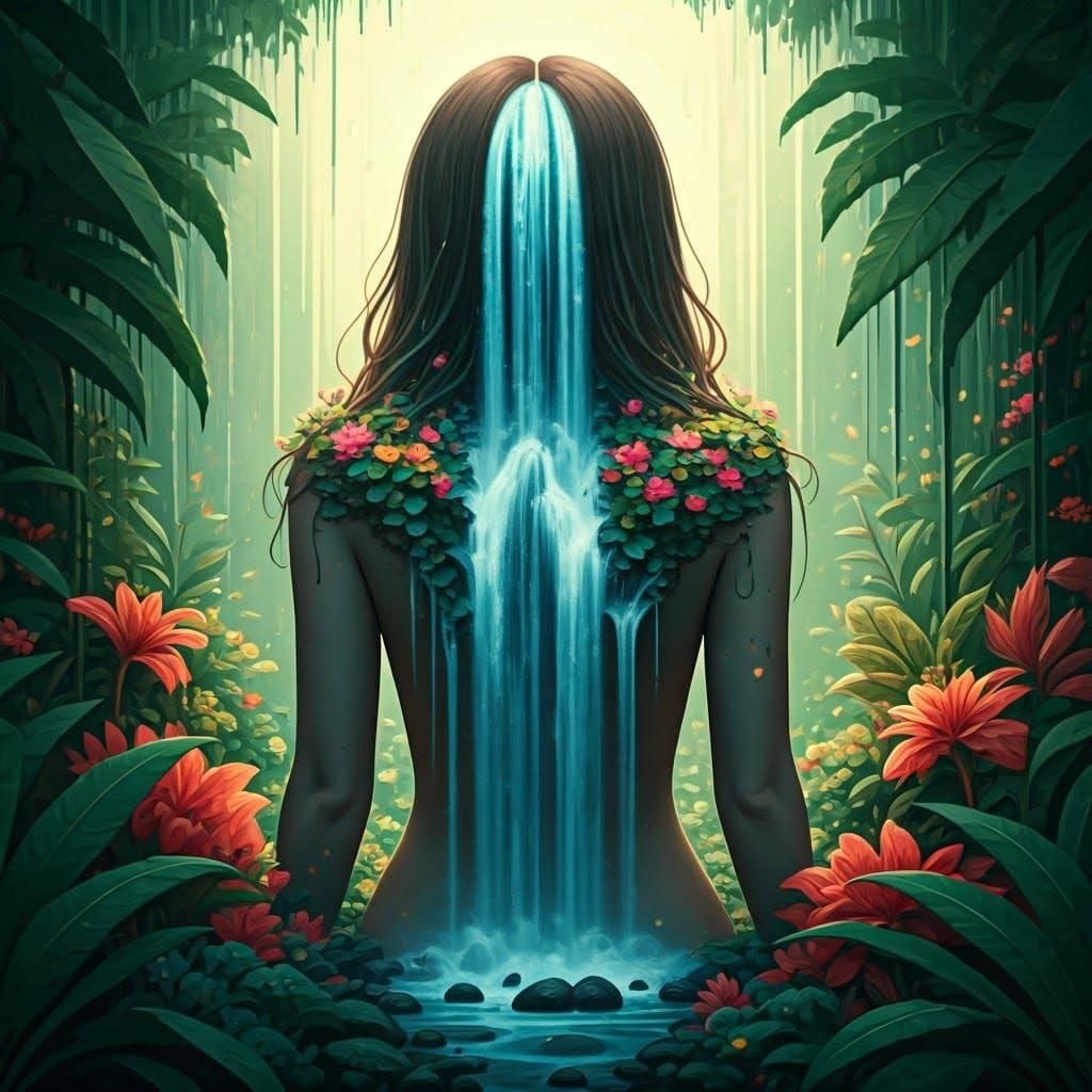 Waterfall Hair: A Fantasy Portrait in Street Art Style