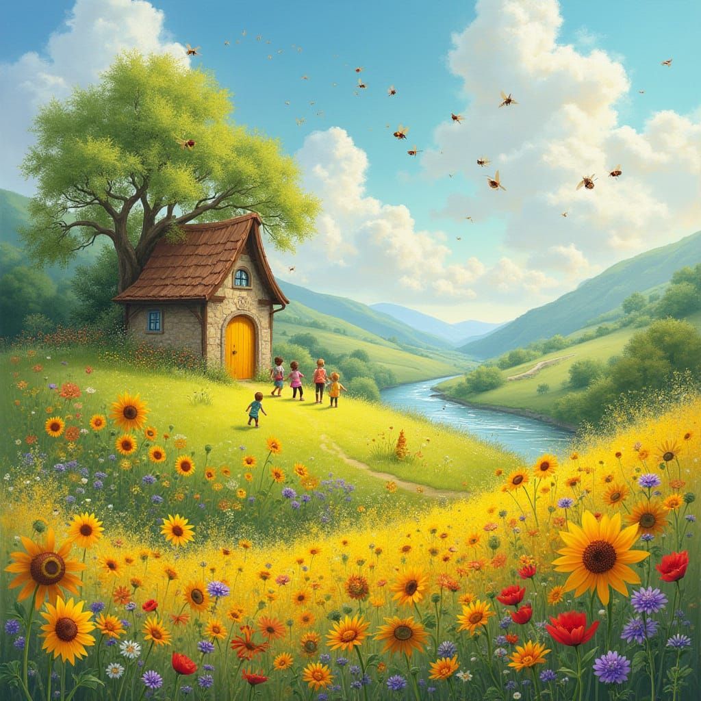 Whimsical Meadow Wonderland in Vibrant Colors