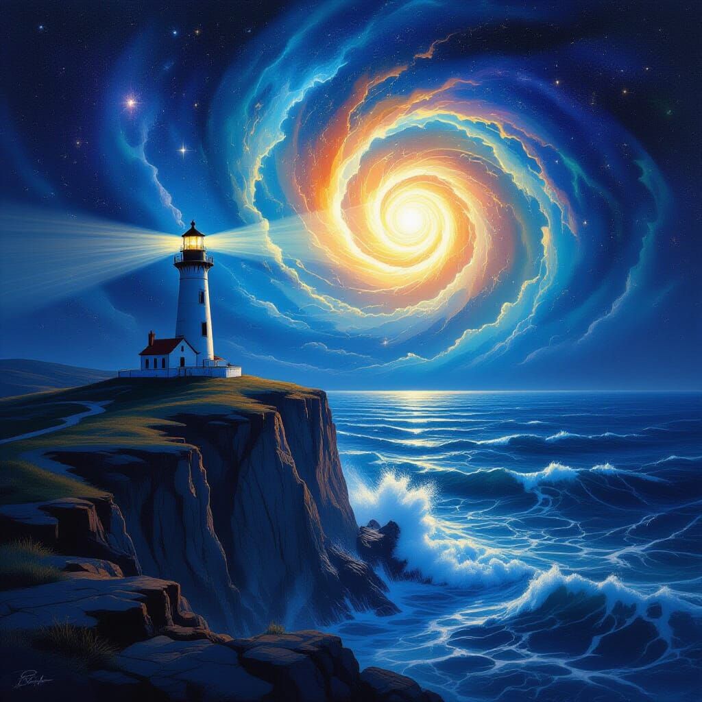 Cosmic Beacon on Starry Ocean