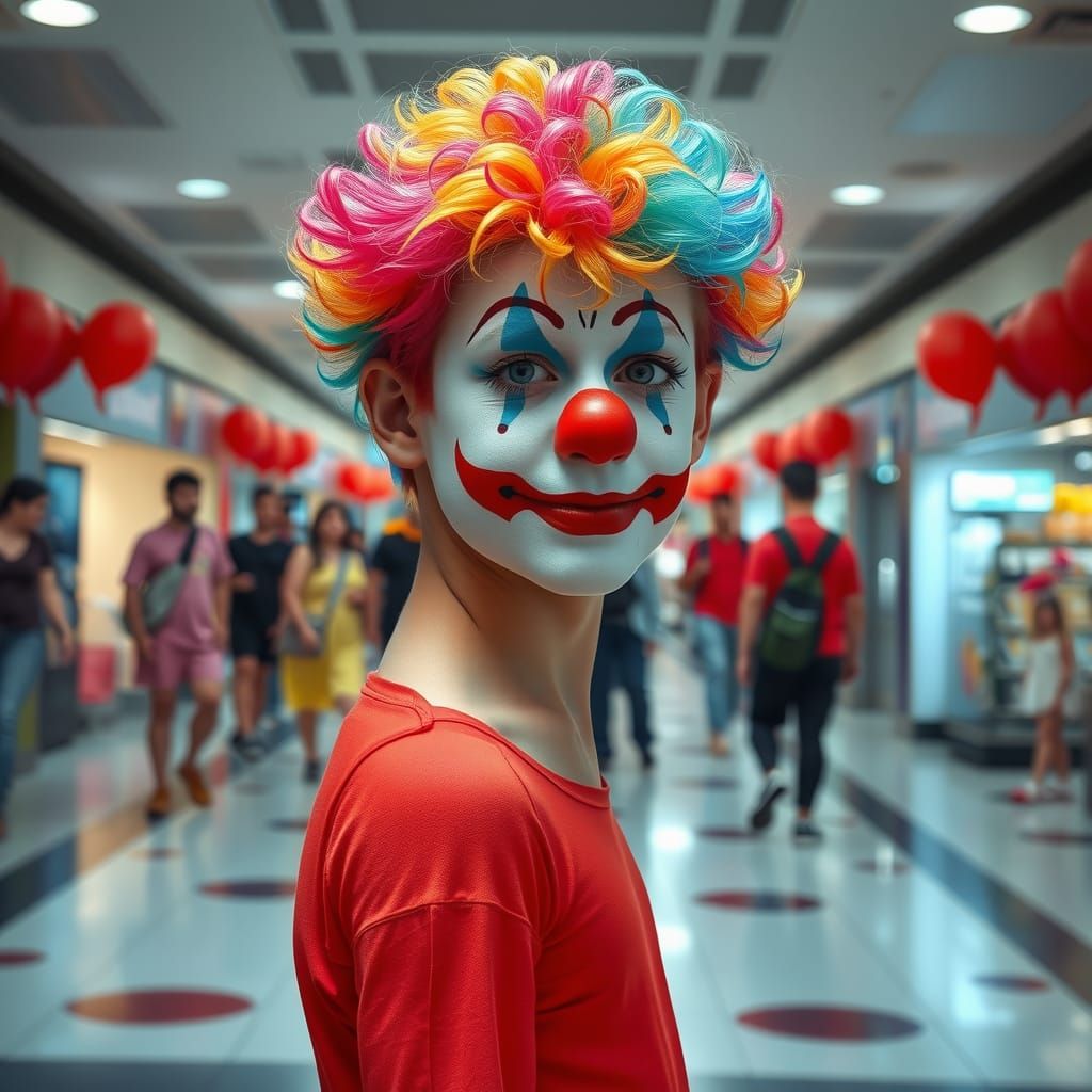 Teen with Rainbow Hair as Pop Art Clown