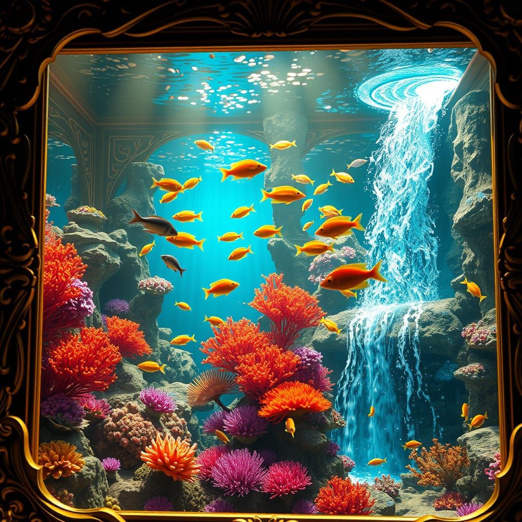 Stunning Box Scene with Vibrant Coral and Exotic Fish