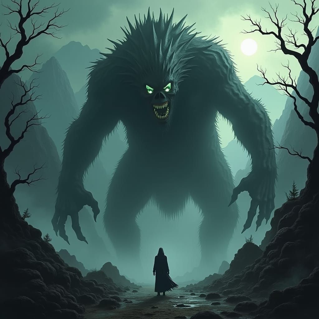 Terrifying Depression Monster in Gothic Landscape