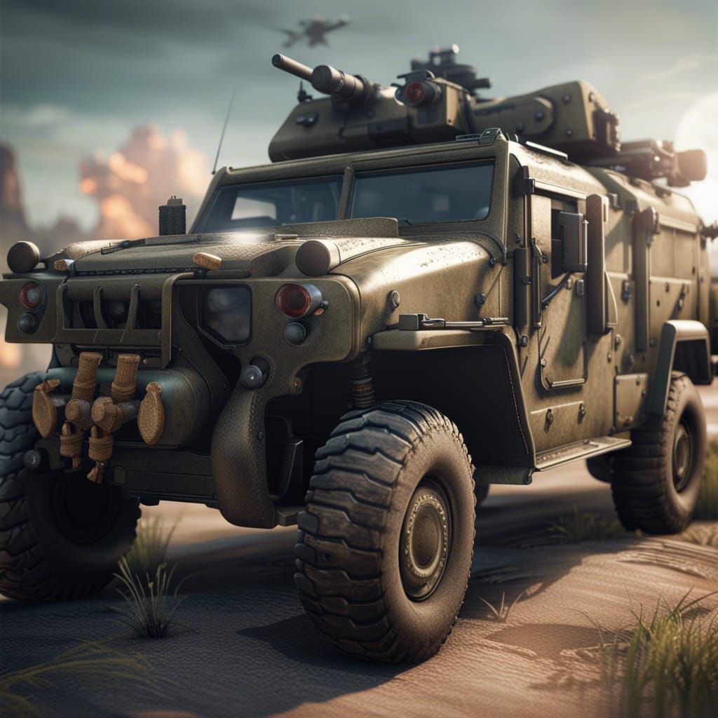Epic Army Car in 3D Game Cinematic Style