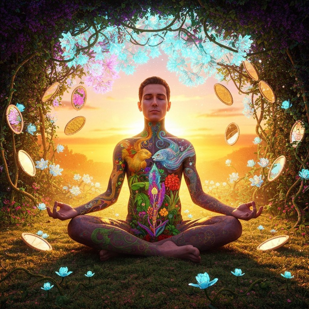 Mystical Man Meditating in a Surrealist Dreamscape