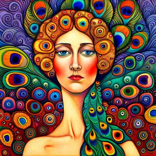 Peacock Lady in Klimt-Inspired Style